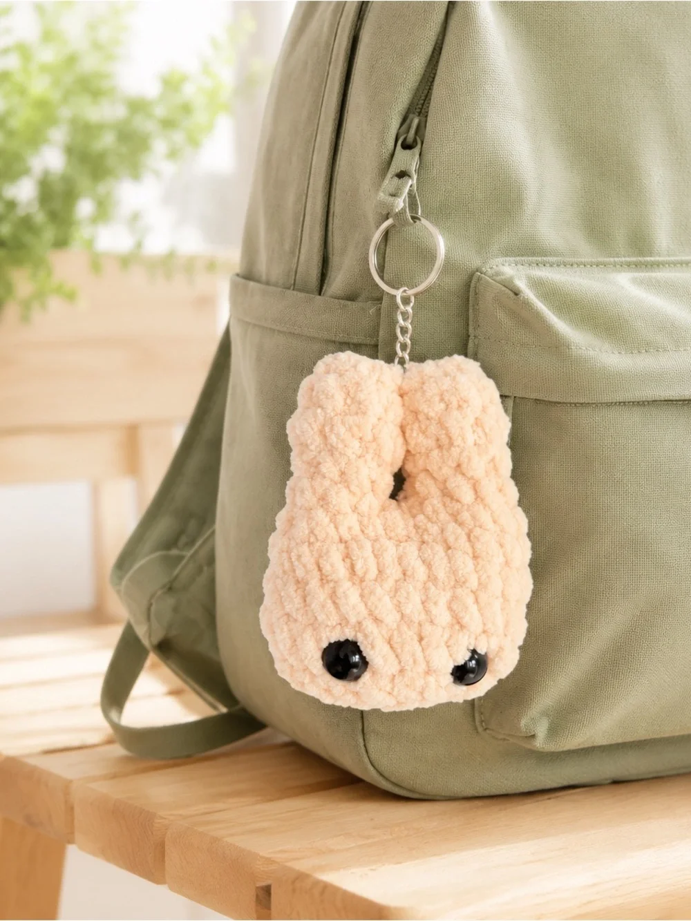 Handmade Peach Crochet Bunny Head Keychain – 5”
